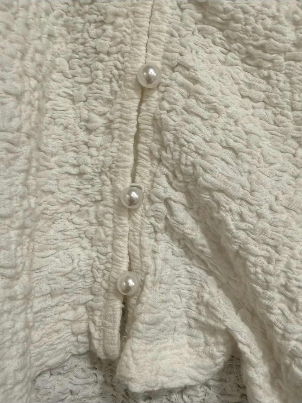 NWT Anthropologie Cream Textured Puff-Sleeve 3/4 Pearl Button Front Blouse